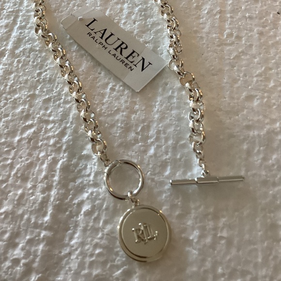 Lauren Ralph Lauren Silver-Tone Chain Necklace with Logo Medallion - Picture 9 of 9